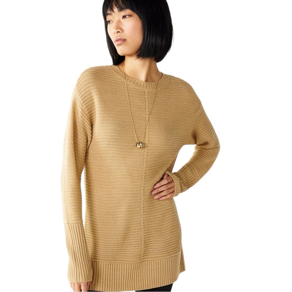 Nine West XS Tan Shimmer Knit Sweater Crew Neck Long Sleeve
